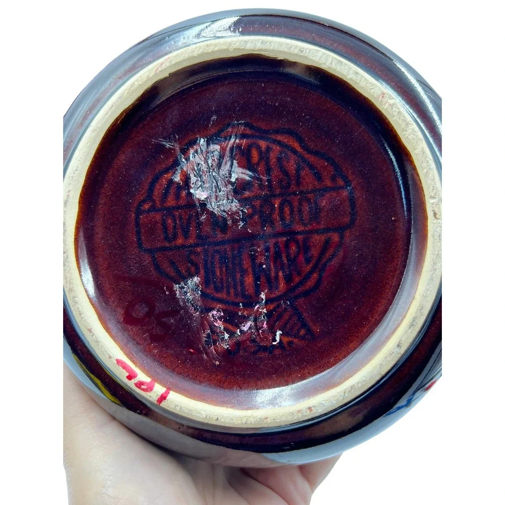 (1) Vtg Marcrest Stoneware Large Wine Carafe Water Pitcher Brown with 5 mugs - Picture 6 of 7